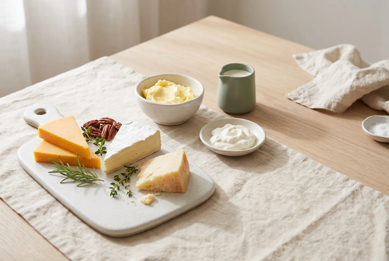 Cheddar, brie and parmesan with butter, heavy cream and sour cream